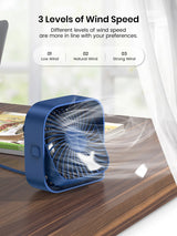 TOPK Mini Portable Fan USB Desk Fan Table Strong Airflow &Quiet Operation 3 Speed Wind 360°Rotatable Standing fans for room Home