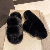 Winter Fluffy Slippers Women 2024 New House Home Fur Slippers For Women Flat Platform Cozy Fuzzy Indoor Shoes Korean Slides