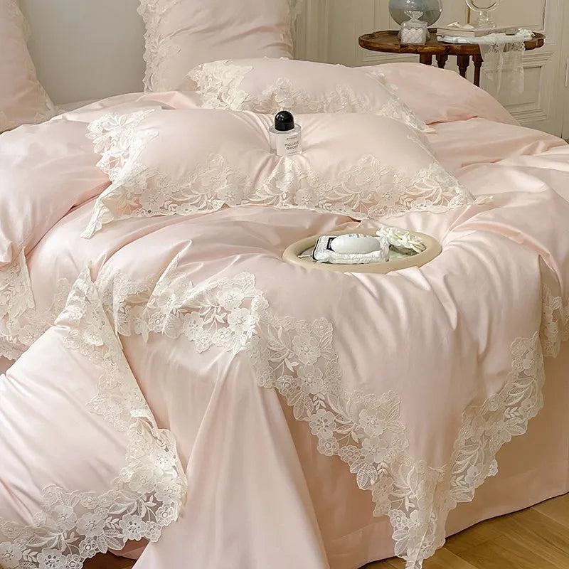 4/7Pcs French Romantic Wedding Chic White Lace Bedding Set 1000TC Egyptian Cotton Ultra Soft Duvet Cover Bed Sheet Pillowcases