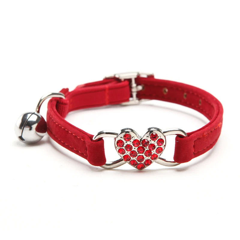 Heart Charm And Bell Cat Collar Safety Elastic Adjustable With Soft Velvet Material 8 Colors Pet Product Small Dog Collar