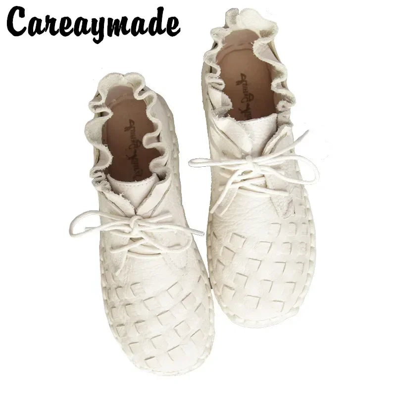 Careaymade-New style Head layer cowhide pure handmade weave shoes,the retro art mori girl shoes,lady Casual shoes,Any color