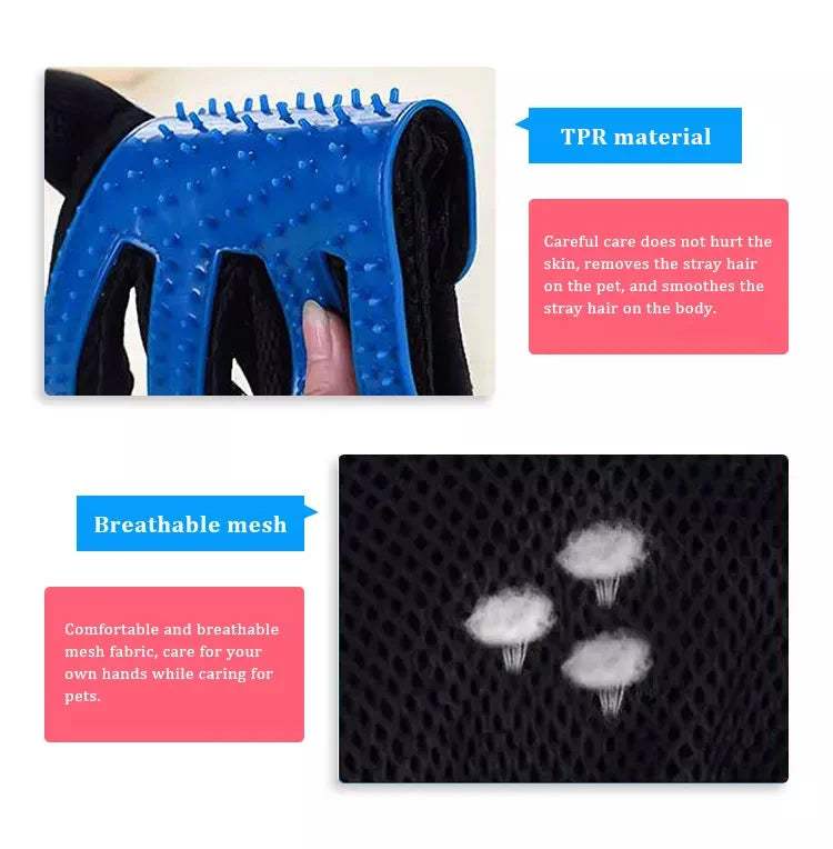 Pet Grooming Glove for Dog Cat Rabbit Fur 2 Sided Massage Grooming Brush Bath Cleaning Gloves De-Shedding De-Matting Pet Hair