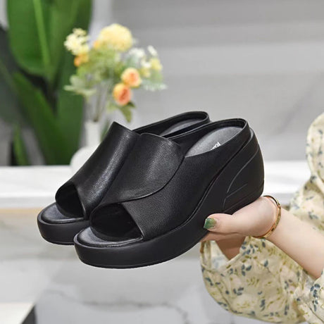 New Women Sandals Women Slippers Black Wedge Platform Open Toe Women Orthopedics Thick Bottom Beach High Heels Slides