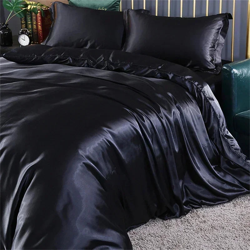 High-end Blending Natural Mulberry Silk Bedding Set Luxury Satin Silky Queen Size Duvet Cover Set with Sheets King Size Bed Set