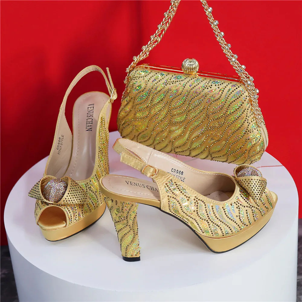 2024 Fashion Green Color High Quality Pointed Toe Thin Heels Shoes Matching Bag Set For Nigerian Party Women