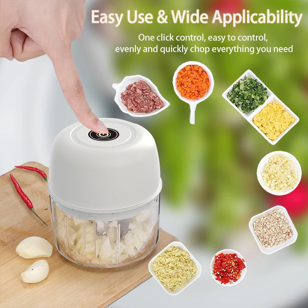 Electric Chopper Mini Food Processor Portable Electric Garlic Chopper Mini Wireless Vegetable Garlic Onion Meat Grinder Blender