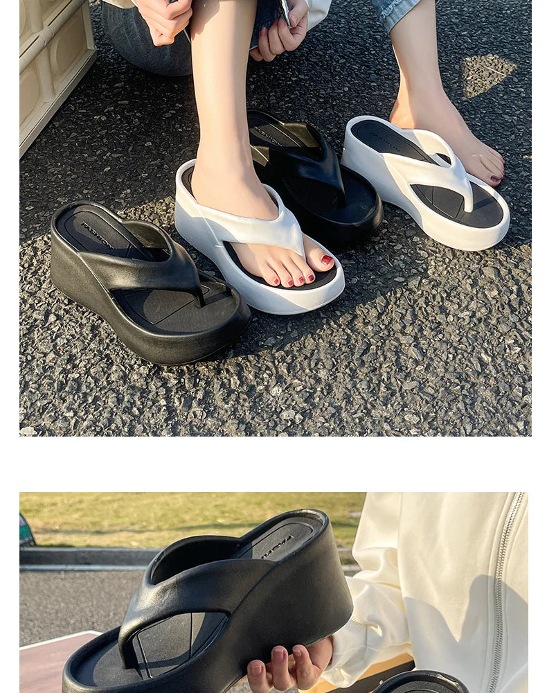 2024 Summer Flip Flops New Thick Sole Slippers for Women Platform Wedges Heel Modern Slippers EVA Ladies Sandals