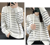 New Striped Wool Hoodies And Sweatshirts For Women Long Sleeve Sweaters Knitted Jumpers Female Outerwears Fashion Hoody Clothing