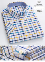 100% Cotton Men Oxford Shirt Short Sleeve Summer Plaid Striped Male Clothes Business Regular Fit Dress Shirt Oversized 7XL 6XL