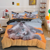 3D Cat Bedding Set Luxury Animal Duvet Cover with Pillowcase Queen King Single Double Size for Girls Boy Polyester Quilt Cover