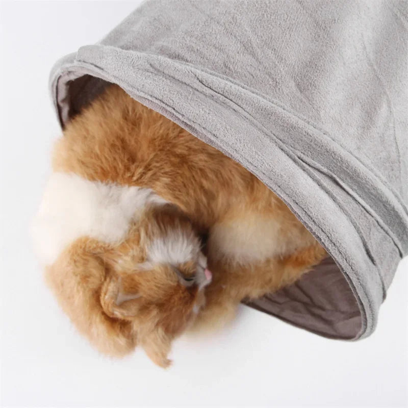 Cat Tunnel for Indoor Cats Collapsible Cat Toys Play Tube 3 Ways S Shape Cat Tunnel Grey Suede Pet Crinkle Tunnels for Cat