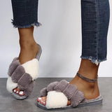 Women Winter House Furry Slippers Fluffy Faux Fur Home Slides Flat Fashion Indoor Floor Shoes Ladies Flip Flops Chaussure Femme