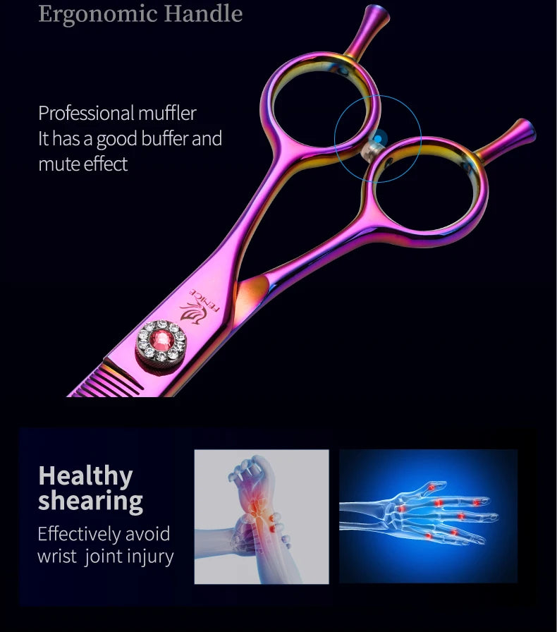 Fenice High-grade 6.5/7.25 inch Straight/Curved JP440C Thinning Rate 25%-70% Shears Chunker Scissors Pets Dog Grooming Scissors