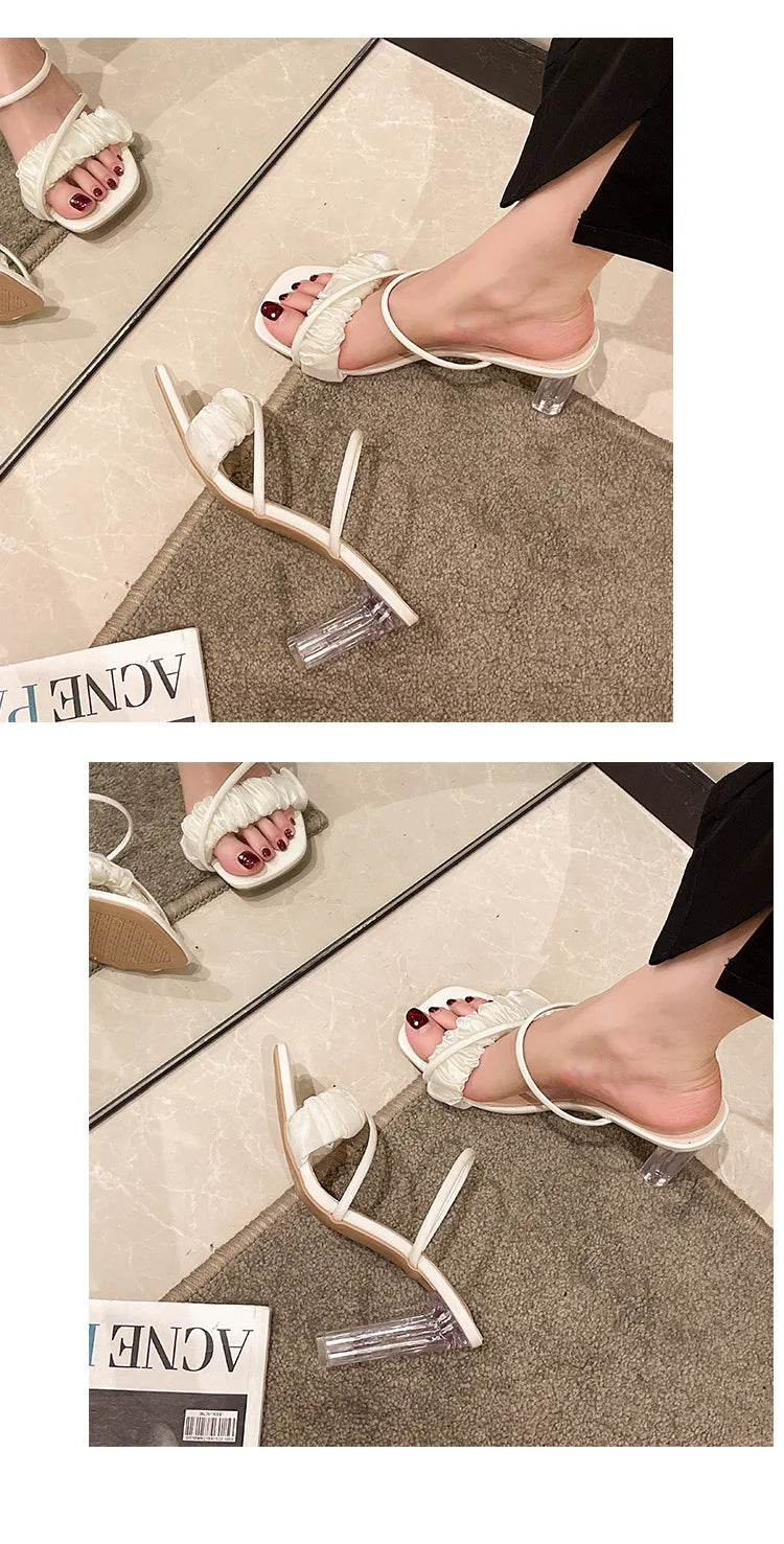 Transparent, Sandals Thick High Heels, Summer Fashion with Temperament Glass Shoes, Sexy Wear Fashion Slippers, Women's Shoes