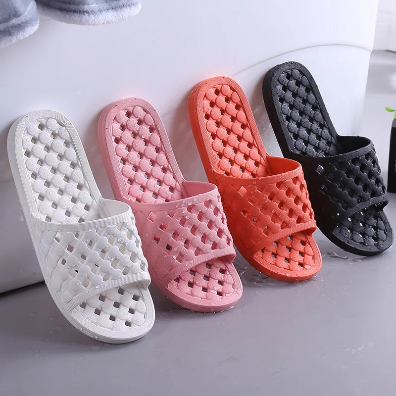 Unisex Home Non-slip Soft Bottom Leaking Shower Man and Woman Home Slippers Punching Bathroom EVA Leaky Quick-Drying Slippers