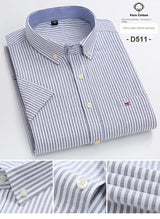 100% Cotton Men Oxford Shirt Short Sleeve Summer Plaid Striped Male Clothes Business Regular Fit Dress Shirt Oversized 7XL 6XL