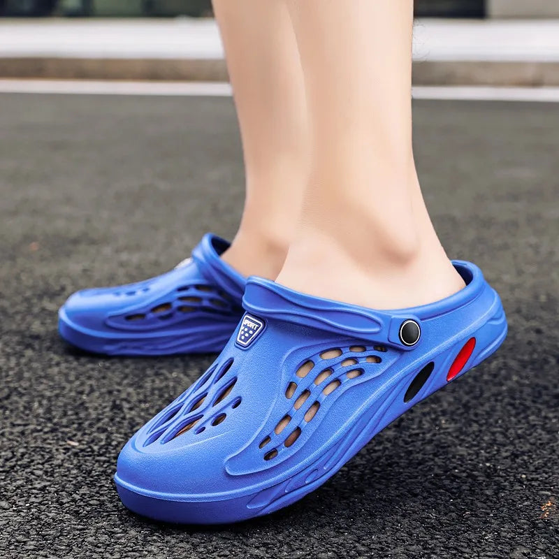 Comwarm Summer Men's Clogs Slippers Fashion Hole Shoes Beach Sandals Indoor House Flats Shoes Lightweight Soft Bathroom Slides