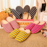 Women House Shoes 2024 Soft Striped Indoor Mute Cotton Slippers Non-Slip Slippers Warm Plush Unisex Comfort Home Floor Slipper