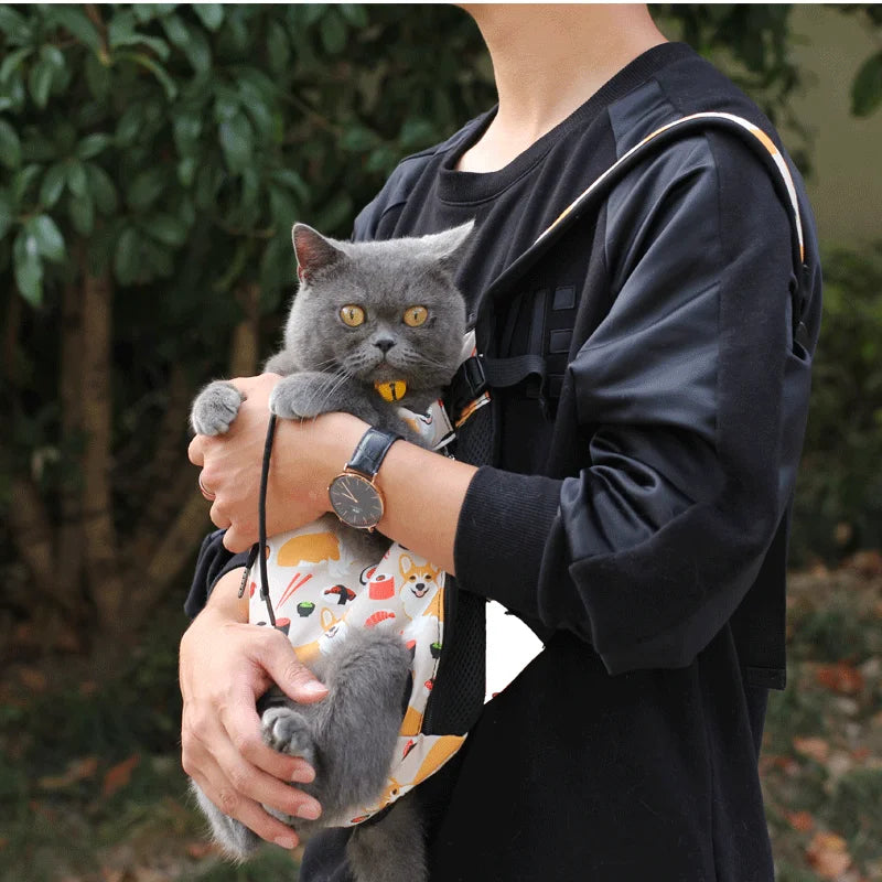 Adjustable Cat Dog Carrier Bag Pet Double Shoulder Backpack Portable Bag Outdoor Travel Camping Hiking Chest Strap Bag