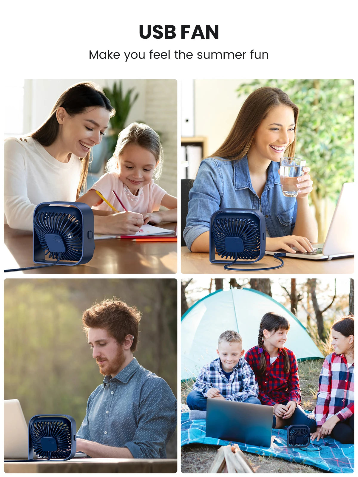 TOPK Mini Portable Fan USB Desk Fan Table Strong Airflow &Quiet Operation 3 Speed Wind 360°Rotatable Standing fans for room Home