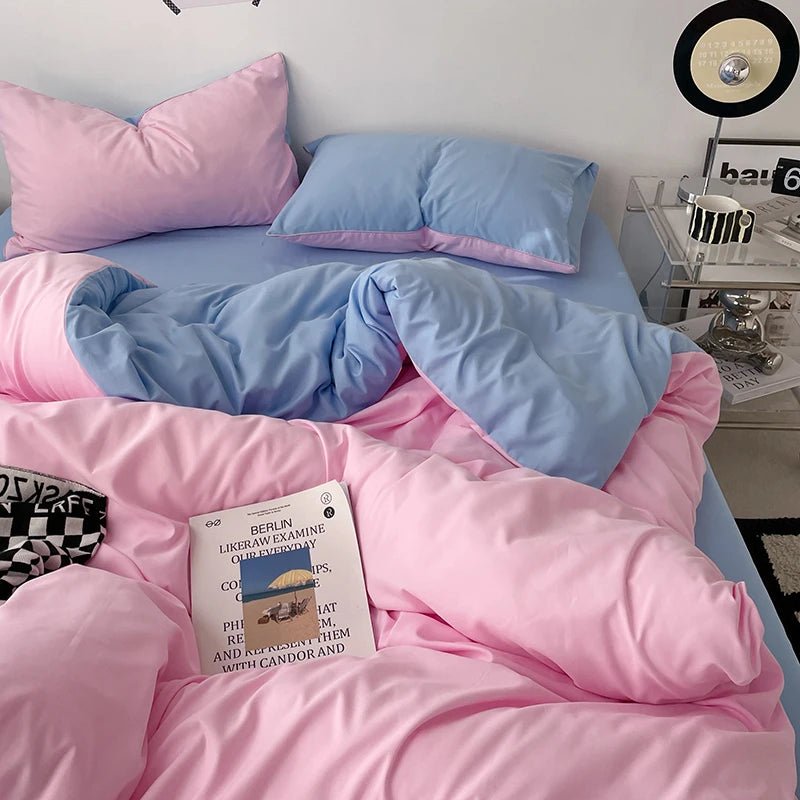 100% Cotton Pink Bedding Set Nordic Chic Duvet Cover Flat Sheet Pillowcase Soft Comforter Cover Bed Linen Boy Girl Home Textiles