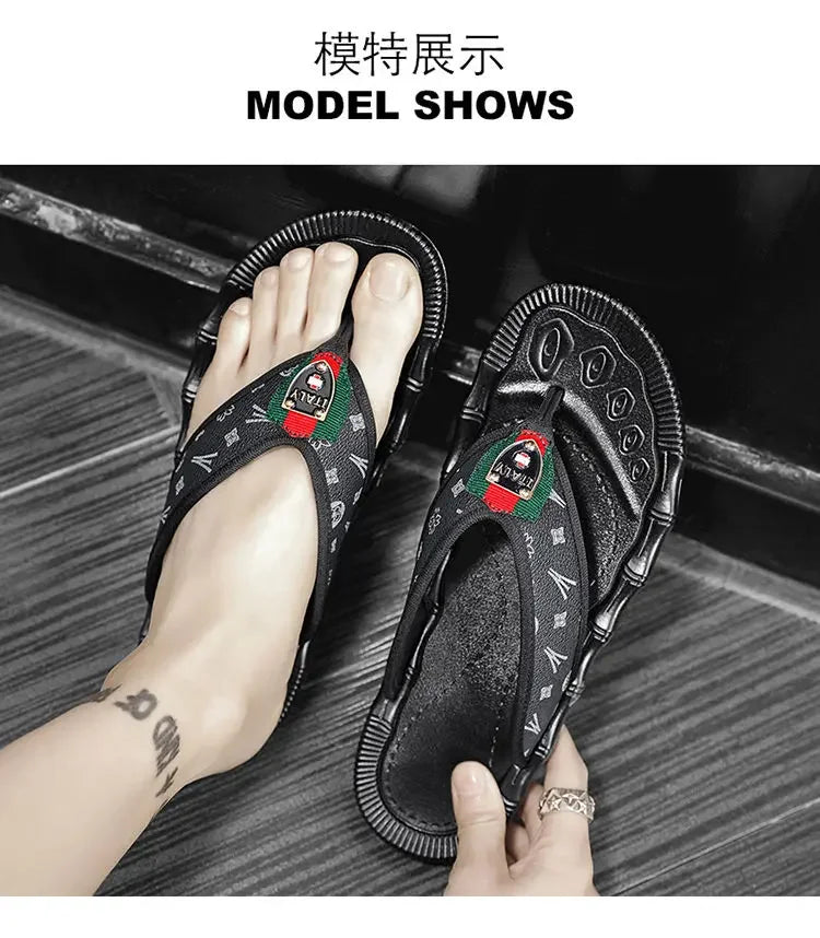 2023 Summer Slippers Men Flip Flops Beach Sandals Non-slip Casual Flat Shoes Slippers Indoor House Shoes for Men Outdoor Slides