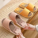 Couples Home Cotton Linen Slippers Women Indoor Bedroom Soft Slides Comfortable Men House Shoes Non-slip Breathable Flats