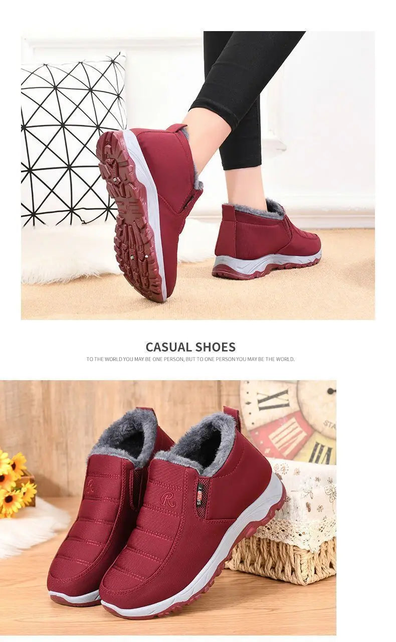 Autumn and Winter Old Beijing Cotton Shoes Women's Plush Thickened Walking, Warm and Wear resistant Shoes, Non slip Mom's Shoes