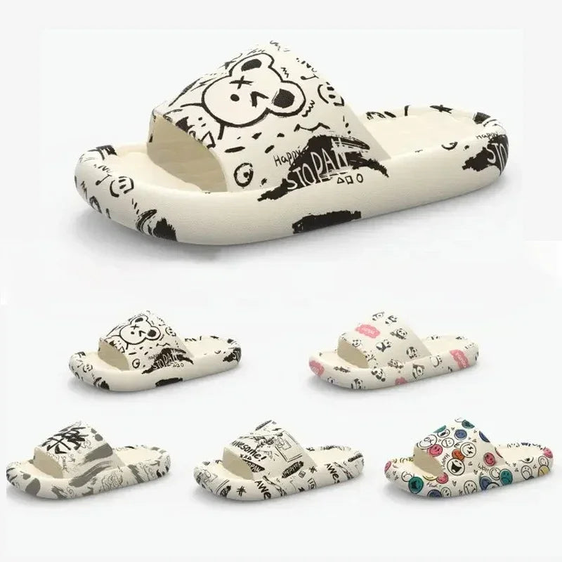 Fashion New Hot Print Slippers Beach Sandals Thick Soled EVA Home Slippers Indoor Bathroom soft sole Non-slip Couples Slippers