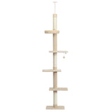 5-Tier Floor to Ceiling Cat Tree Tower Cactus Tall Climbing Tree with Scratching Post Hammock Dangling Ball for Indoor Cats