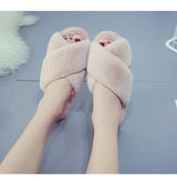 Warm Fluffy Slippers Women's Plush Slippers Comfortable Faux Fur Cross Indoor Floor Slippers Flat Soft Fur Shoes Ladies Women