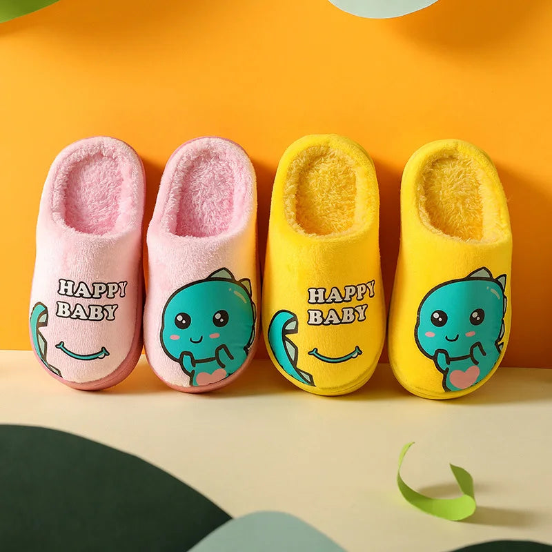 Winter Children‘s Slippers New Kids Slippers Dinosaur Warm Plush Indoor Autumn Non-Slip Soft Plush Slipper For Boys Girls 2024