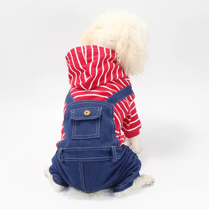 Pet Clothes Dog Cat Striped Plaid Jean Jumpsuit Hoodies Pet Costume for Small Medium Dog Chihuahua French Bulldog Puppy Clothing