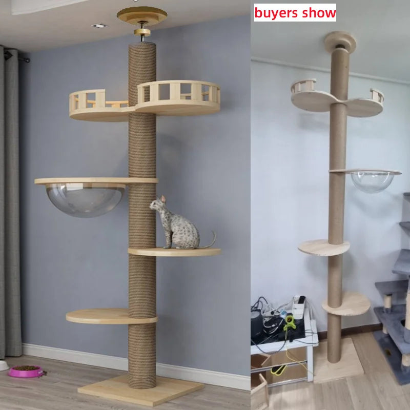 Highly Customizable Wooden Cat Climbing Frame Tree Tower Sisal Rope Hammock Cat Bed Multiple Platforms For Cat Scratching Post