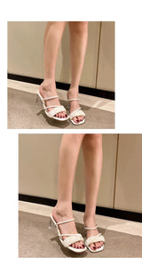 Transparent, Sandals Thick High Heels, Summer Fashion with Temperament Glass Shoes, Sexy Wear Fashion Slippers, Women's Shoes