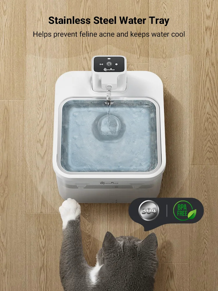 DownyPaws 2.5L Automatic Stainless Steel Cat Water Fountain 4000mAh Wireless Pet Drinker Battery & Sensor 2 in 1 Dispenser