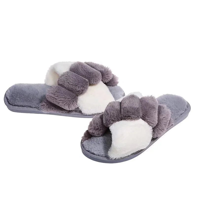 Women Winter House Furry Slippers Fluffy Faux Fur Home Slides Flat Fashion Indoor Floor Shoes Ladies Flip Flops Chaussure Femme