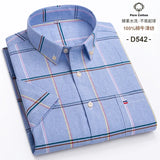 100% Cotton Breathable Men Oxford Short Sleeve Summer Plaid Striped Male Shirt Business Regular Fit Oversized Clothes