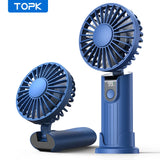 TOPK 5000mAh Mini Portable Fan USB Rechargeable Hand Held Fan,Small Pocket Fan 3 Speeds with Lanyard &Base,USB Desk Fan Foldable