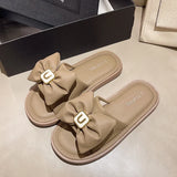 2024 Summer New Women Fresh Light Sense of Square Buckle Bow Sandals Simple Outside Wear Flip-flops Explosion Buy Slippers