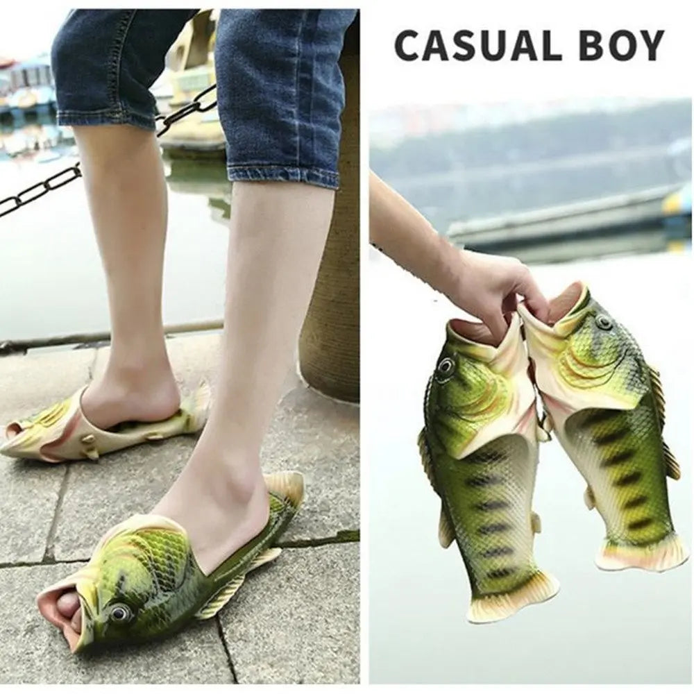 Funny Fish Slippers Mens Outdoor Beach Sandals Big Size 46 47 Gift for Fishing Enthusiasts Man Bass Slipper Unisex Slides Shoes