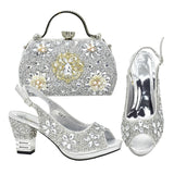 New Arrival Italian Women Wedding Shoes and Bag Set Decorated with Rhinestone Purple Shoes and Bags Sets Wedding Shoes Bride