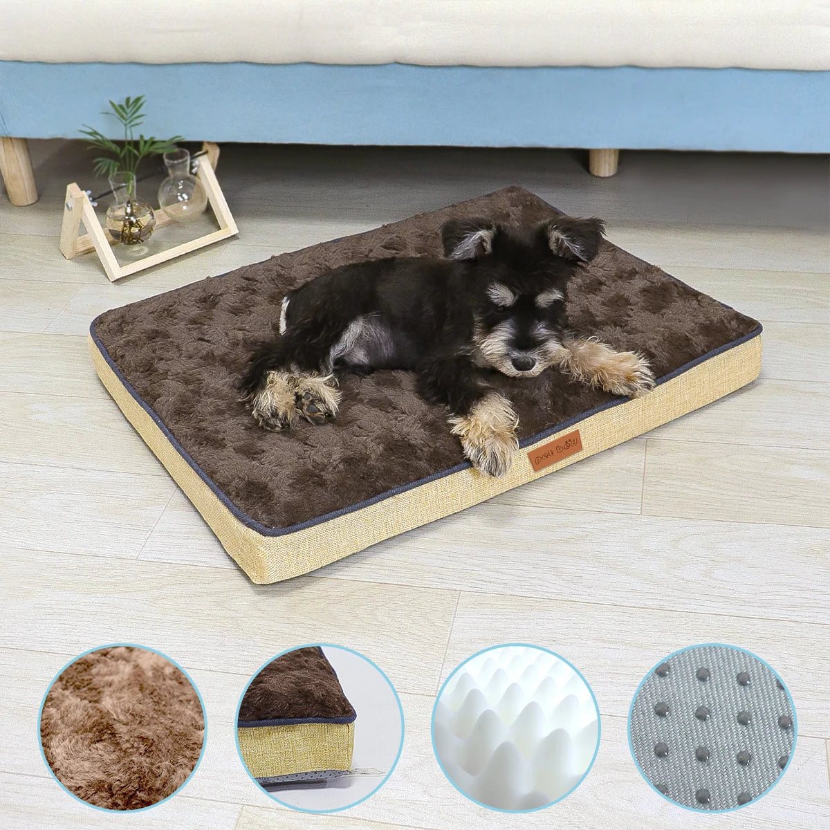 Memory Foam Pet Bed With Removable Washable Faux Fur Cover Orthopedic Waterproof Dog Bed For Crate Anti-Slip Bottom Dog Bed