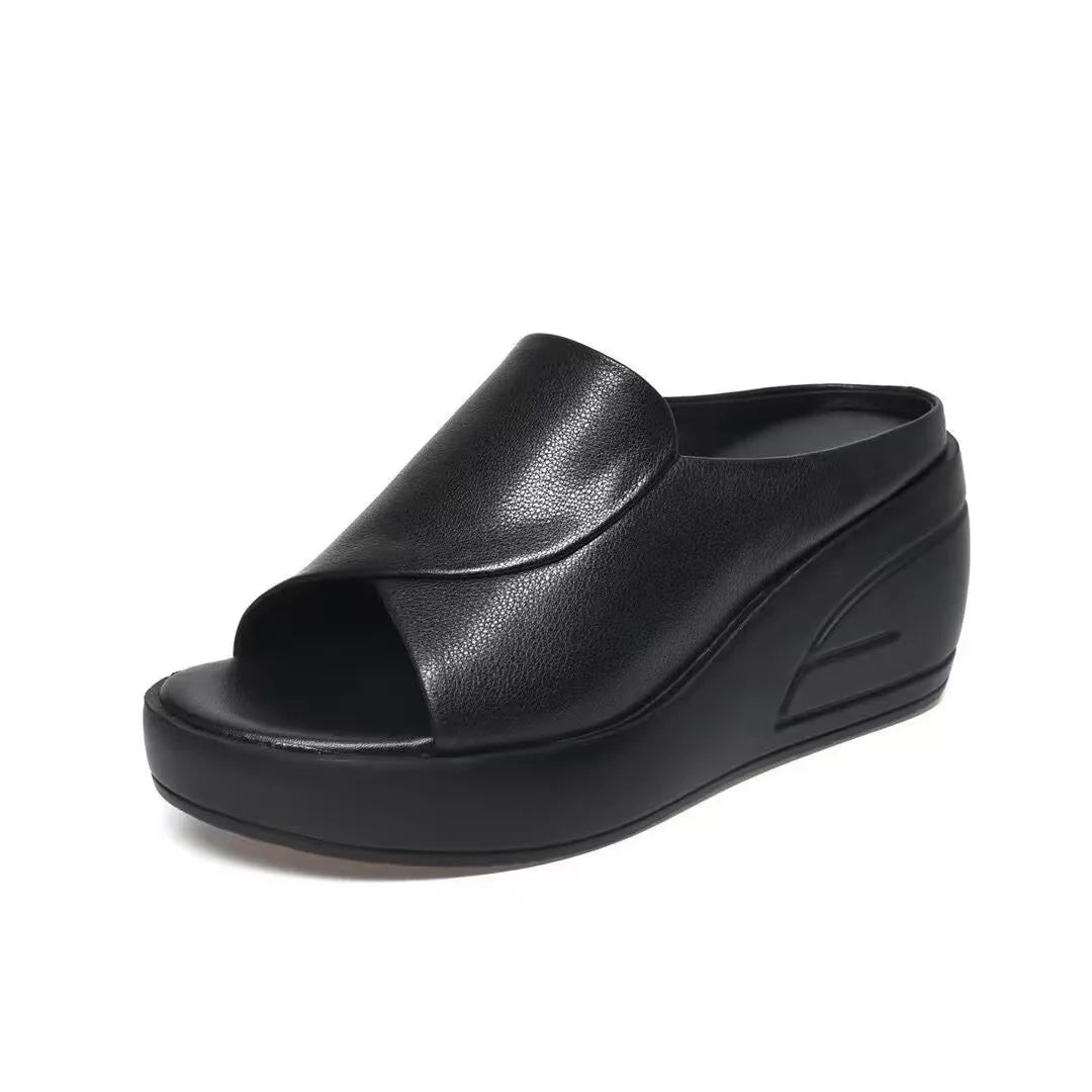 New Women Sandals Women Slippers Black Wedge Platform Open Toe Women Orthopedics Thick Bottom Beach High Heels Slides