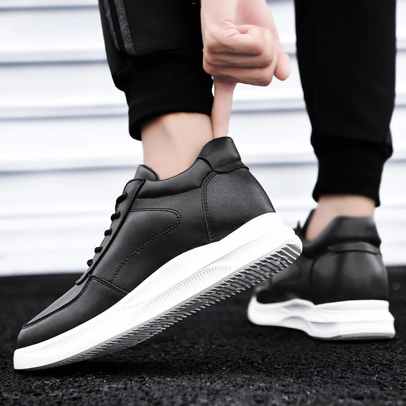 White Leather Sneakers with Thick Soles Men Shoes Outdoor Men Formal Shoes Invisible Inner Height Increasing Men's Shoes 6/8 CM