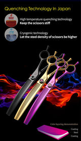 Fenice High-grade 6.5/7.25 inch Straight/Curved JP440C Thinning Rate 25%-70% Shears Chunker Scissors Pets Dog Grooming Scissors