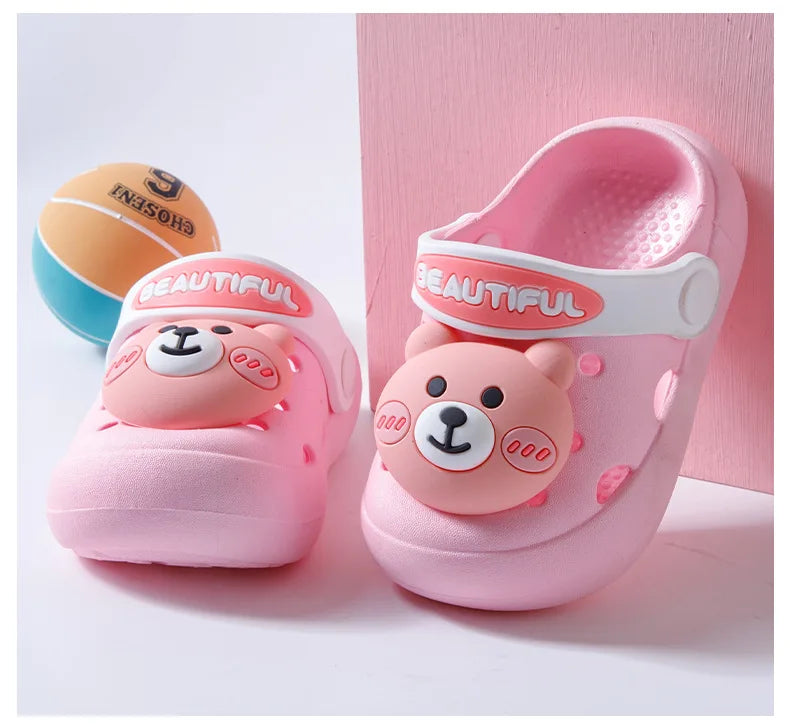 Summer Kids Slippers Sandals Hole Shoes Cute Personality Three-Dimensional Bears Soft Soles Comfortable Boys Girls Slippers