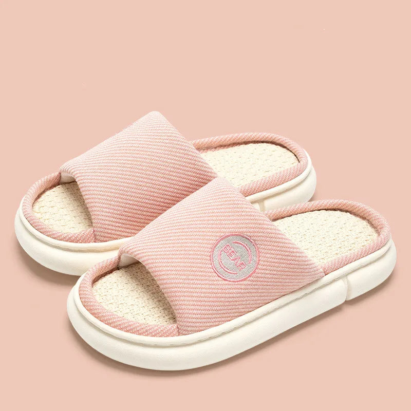 Couples Home Cotton Linen Slippers Women Indoor Bedroom Soft Slides Comfortable Men House Shoes Non-slip Breathable Flats