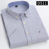 100% Cotton Breathable Men Oxford Short Sleeve Summer Plaid Striped Male Shirt Business Regular Fit Oversized Clothes