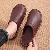 Home Leather Slippers Men and Women Spring 2024 New Non-slip Waterproof Floor Shoes Anti-odor Soft Sole males Indoor Slides